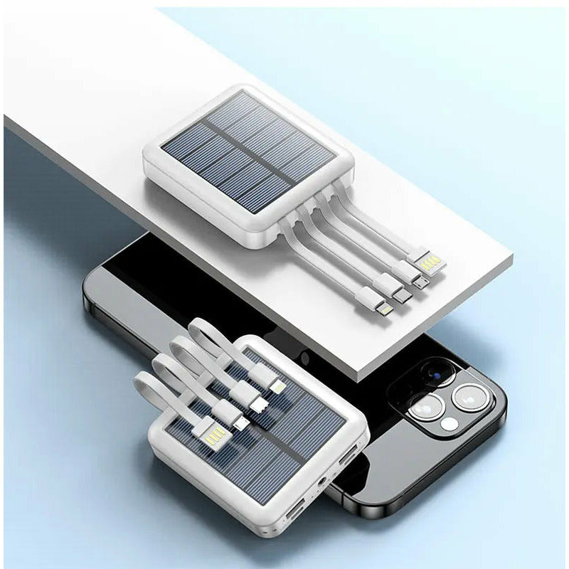 Large-capacity 20000 mAh outdoor mini mobile power bank with its own line solar power sharing four-wire power bank